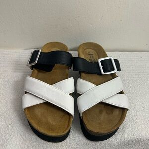 Naot Black and White Strappy Sandals with Buckle Sz 38